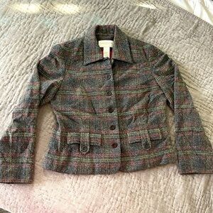 Vintage Liz Claiborne 6P plaid wool blend blazer gray red yellow